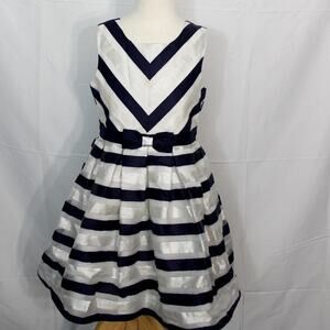 Jona Michelle Size 7 Girls Blue White Silver Stripe Dress Sleeveless